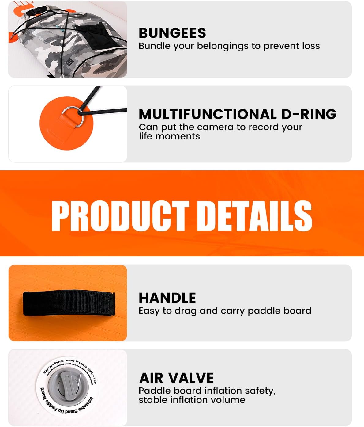 Detalle de FunWater Inflatable Ultra-Light 10'6" Stand Up Paddle Board Kit with Non-Slip EVA Deck