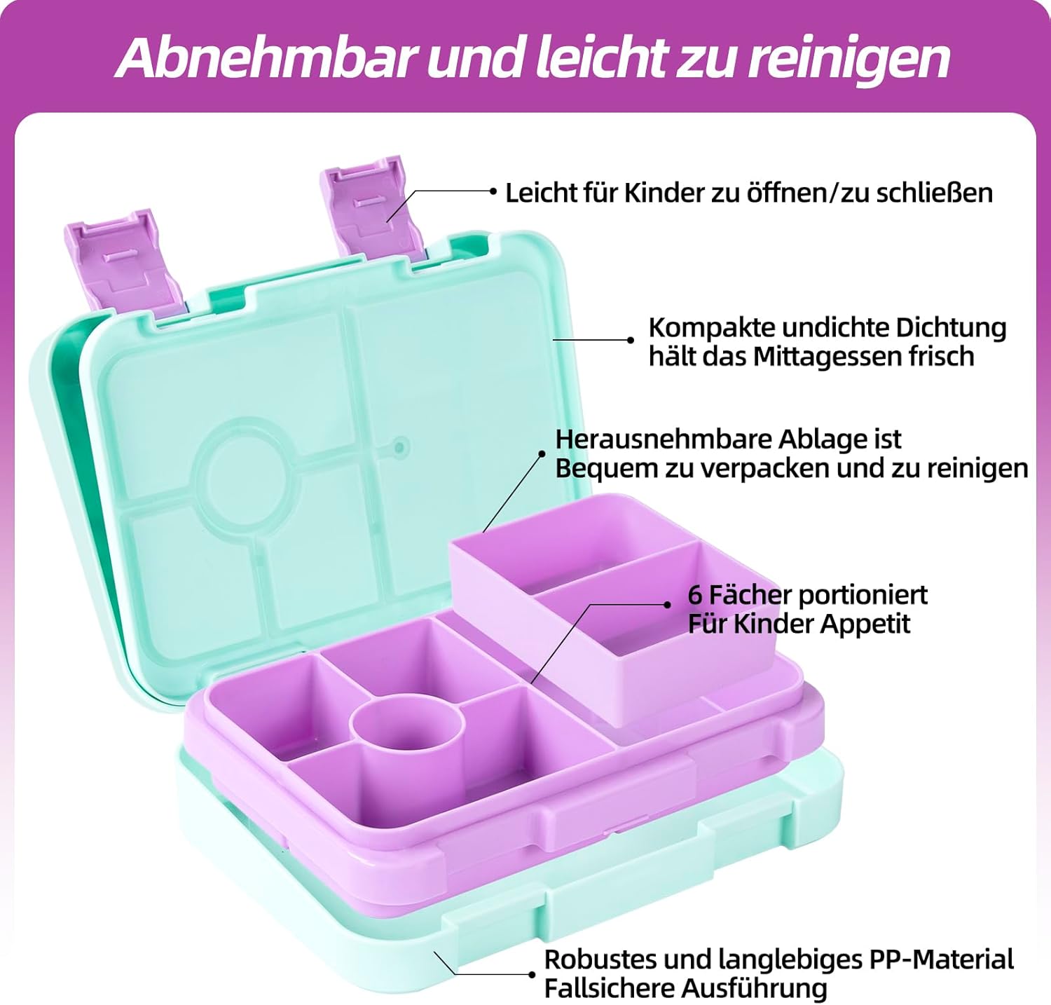 Thumbnail 3 de QCQHDU Kinder-Brotdose 810 ml mit 6 Fächern