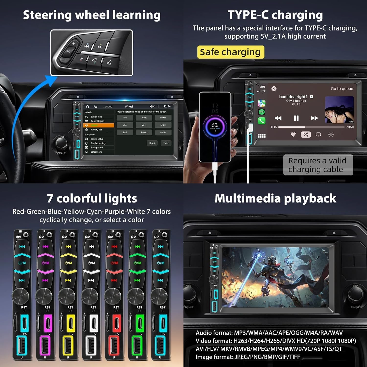 Thumbnail 6 de Autoradio 2 DIN Bluetooth con CarPlay Wireless & Android Auto Wireless 7'' Touchscreen