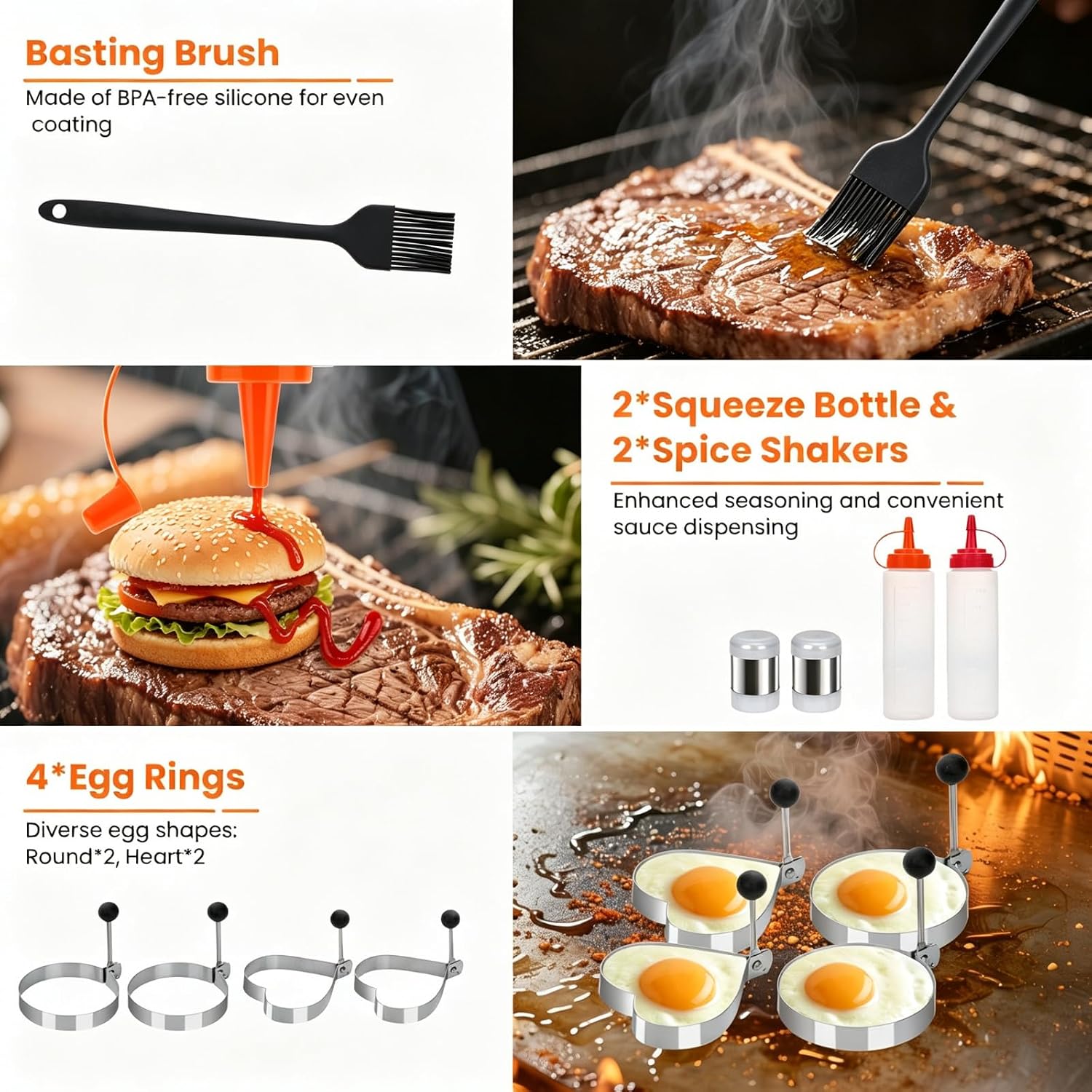 Detalle de CenGoes BBQ Griddle 32-Piece Stainless Steel Flat-Top Grill Tool Set