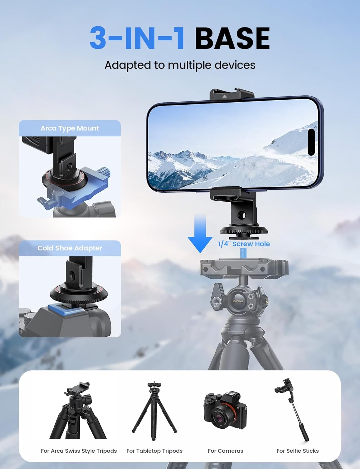 Thumbnail 1 de Lamicall 3‑in‑1 phone tripod mount adapter 🎥