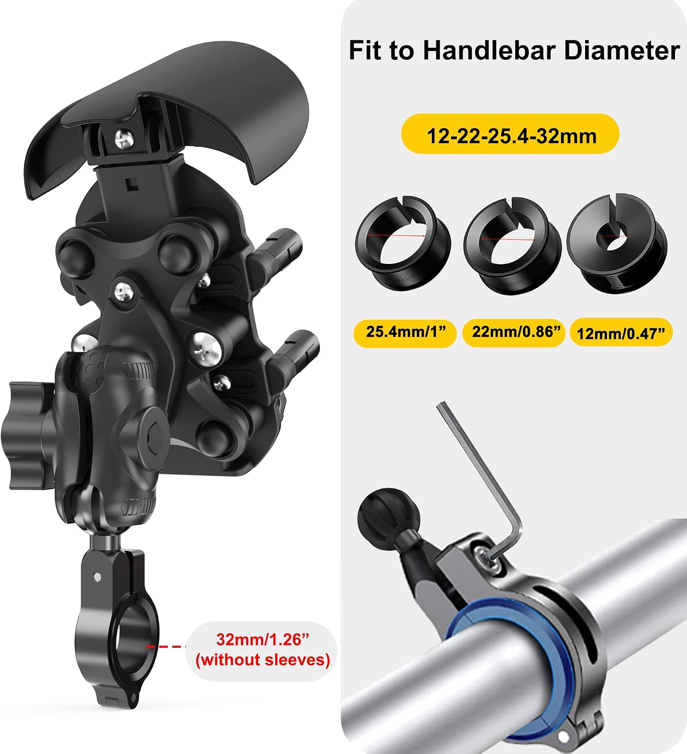 Thumbnail 4 de iMESTOU Motorrad-Telefonhalterung Anti-Vibration, für 12–32 mm Lenker 5,4"–7,0"