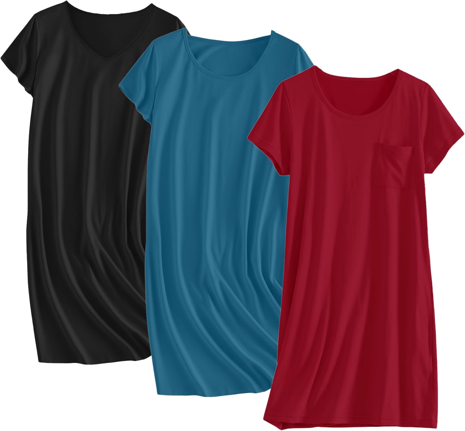 Detalle de Ekouaer 3-Pack Cotton Nightgowns for Women, Short-Sleeve Print Sleepshirts