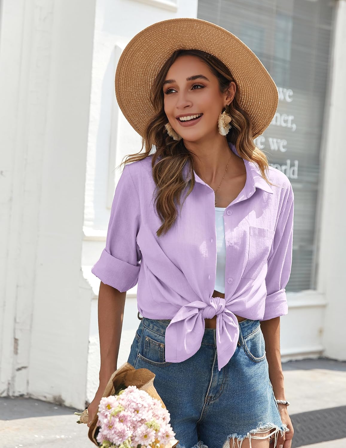 Thumbnail 6 de Zeagoo Women’s Long Sleeve Button-Down Cotton Gauze Shirt (Loose Fit)