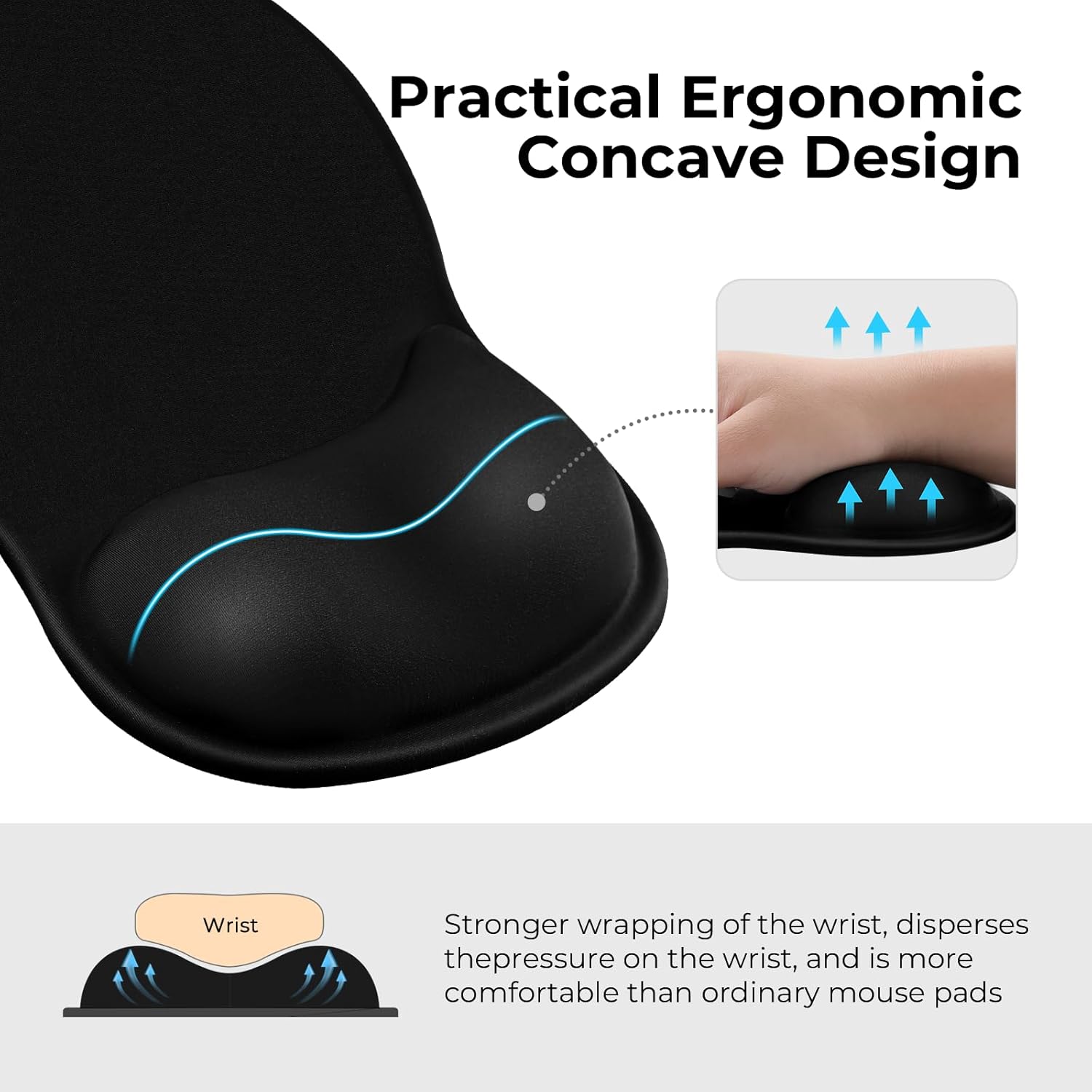 Thumbnail 2 de EooCoo Gel Mouse Mat with Wrist Support (Ergonomic Gel Wrist Rest) – Black