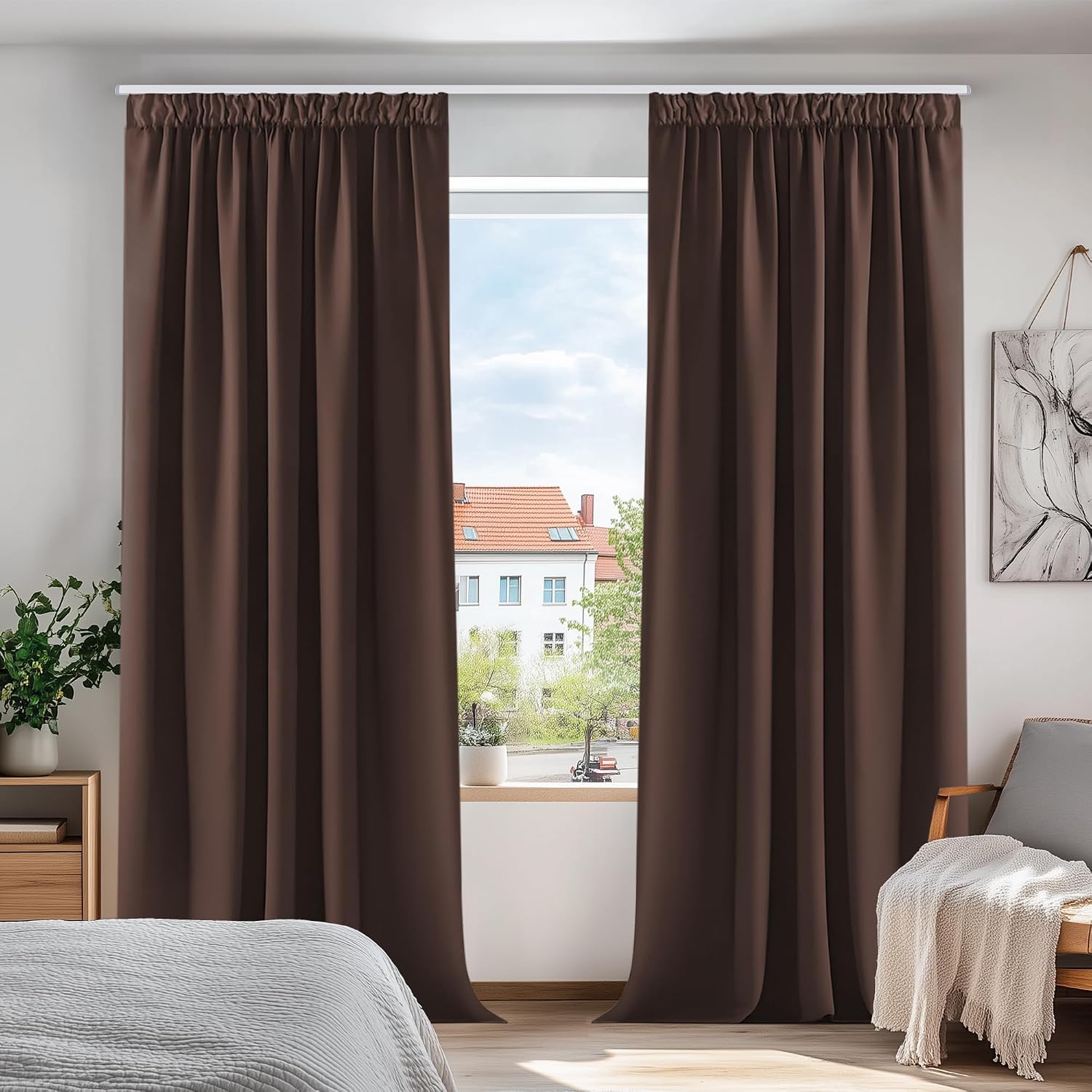Thumbnail 6 de Deconovo Verdunkelungsvorhang mit Kräuselband, 2er-Set (138×117 cm) – Himmelblau, 100% Polyester