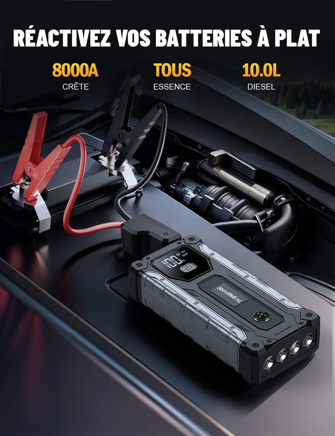 Detalle de Sharmeal Booster Batterie Voiture 8000A et Démarreur Portable – Puissance et polyvalence en une seule unité