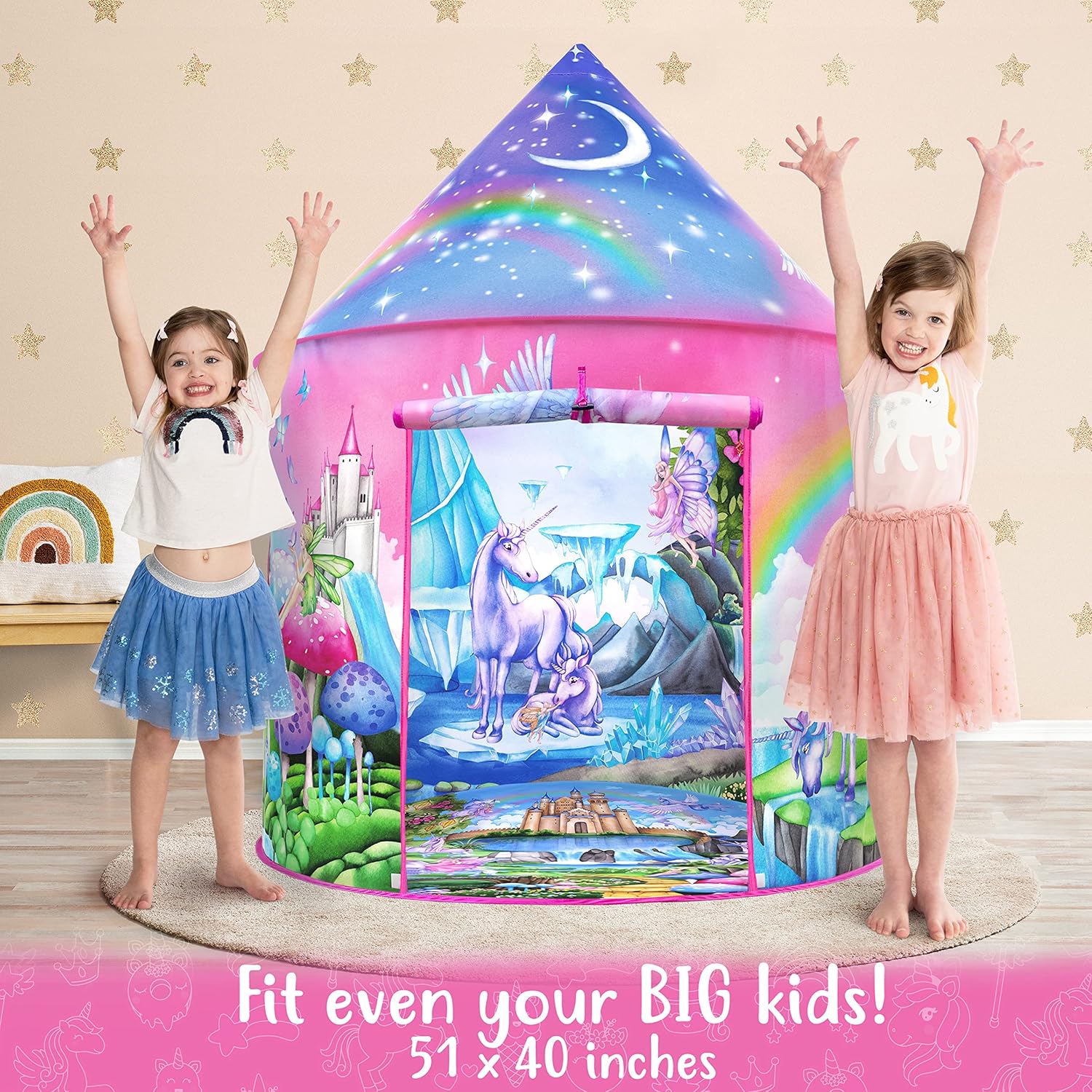 Detalle de W&O Unicorn Sparkle Play Tent with Magical Unicorn Sounds — pop-up play tent for indoor & outdoor play