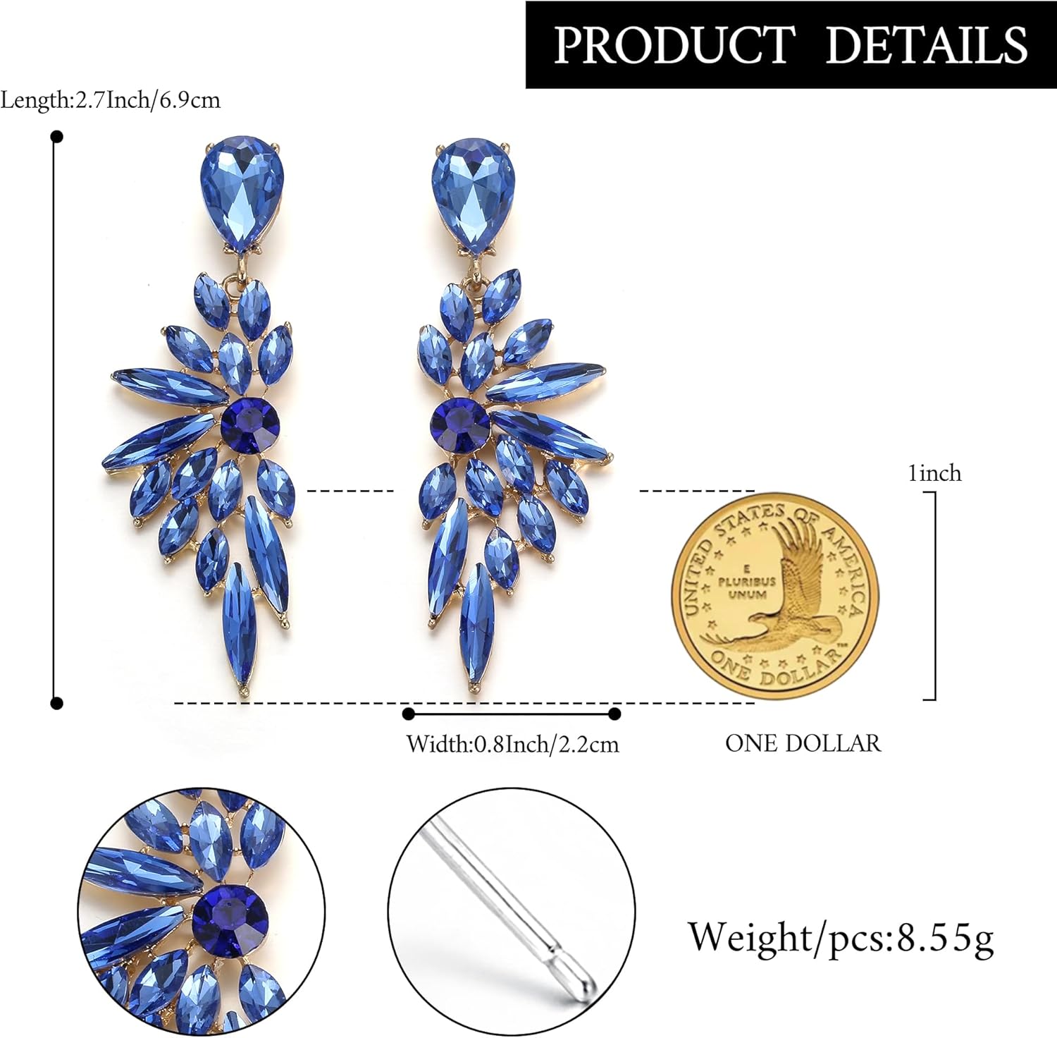 Thumbnail 3 de Clearine Donne Matrimonio Orecchini da sposa con cristalli goccia e clip