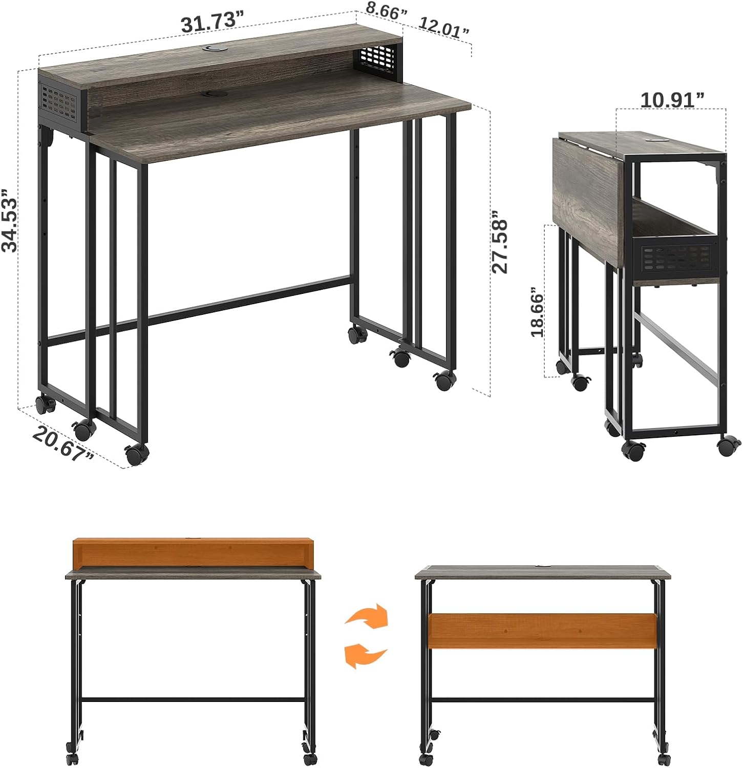 Thumbnail 2 de Gezen Folding Desk 31.5" rolling small desk