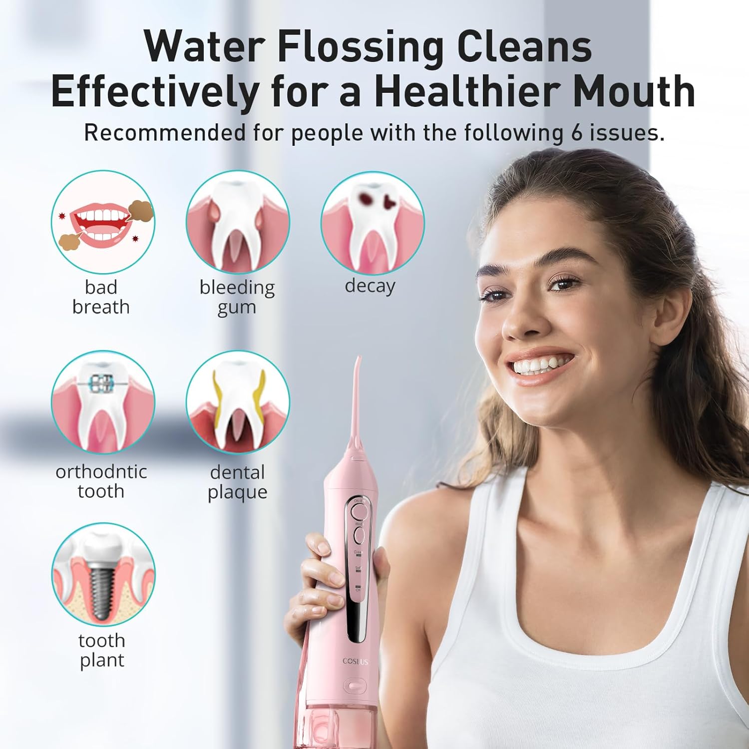 Thumbnail 6 de COSLUS Water Dental Flosser Teeth Pick C20 Portable Cordless Irrigator (Pink) with 300ml Tank