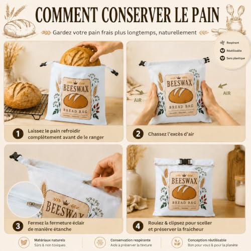 Detalle de Fruzmzk : sac à pain avec doublure amovible en cire d’abeille