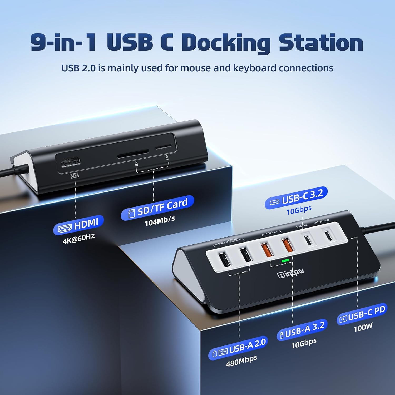 Thumbnail 1 de Intpw USB-C Hub 10 Gbit/s 9-in-1 Docking Station mit HDMI 4K@60 Hz und 100 W PD