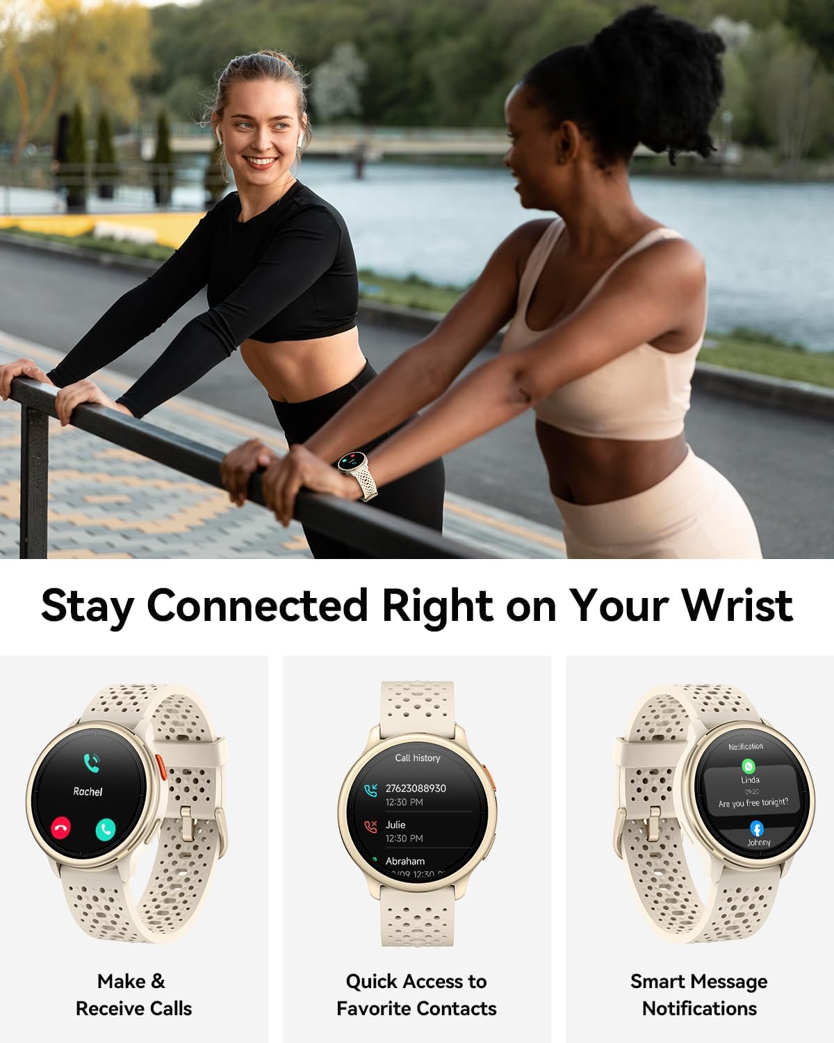 Detalle 2 de Quican Smart Watches for Women & Men — 1.27" AMOLED, 120+ Sports, 3ATM, Beige