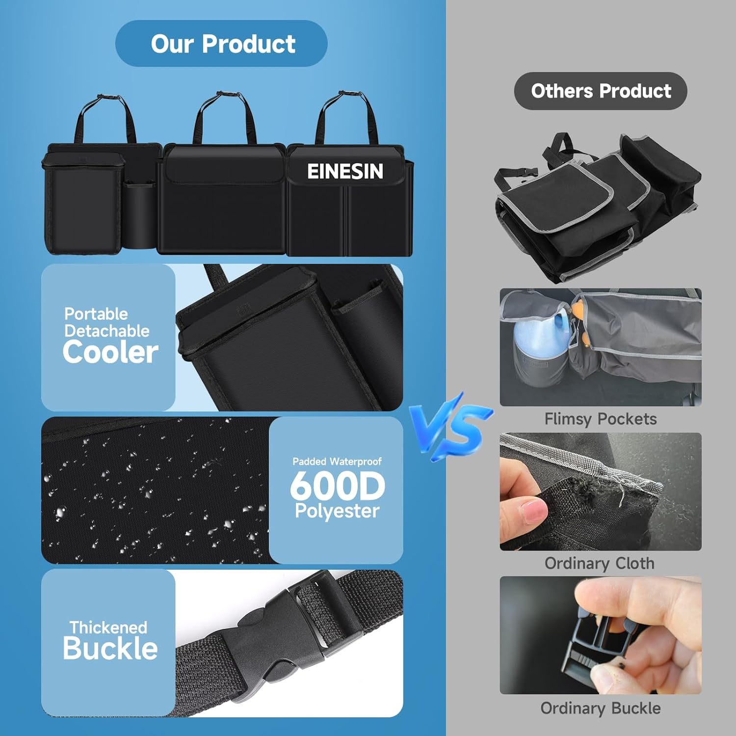 Thumbnail 6 de Einesin Car Boot Organiser: Seat Back Hanging Organisers with Built-in Cooler