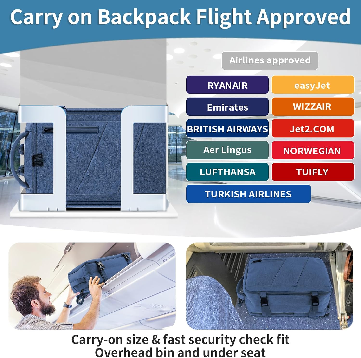 Thumbnail 4 de VOESLD Zaino Easyjet 45x36x20 Grigio Chiaro – Zaino da Cabina 32L Impermeabile con Porta USB