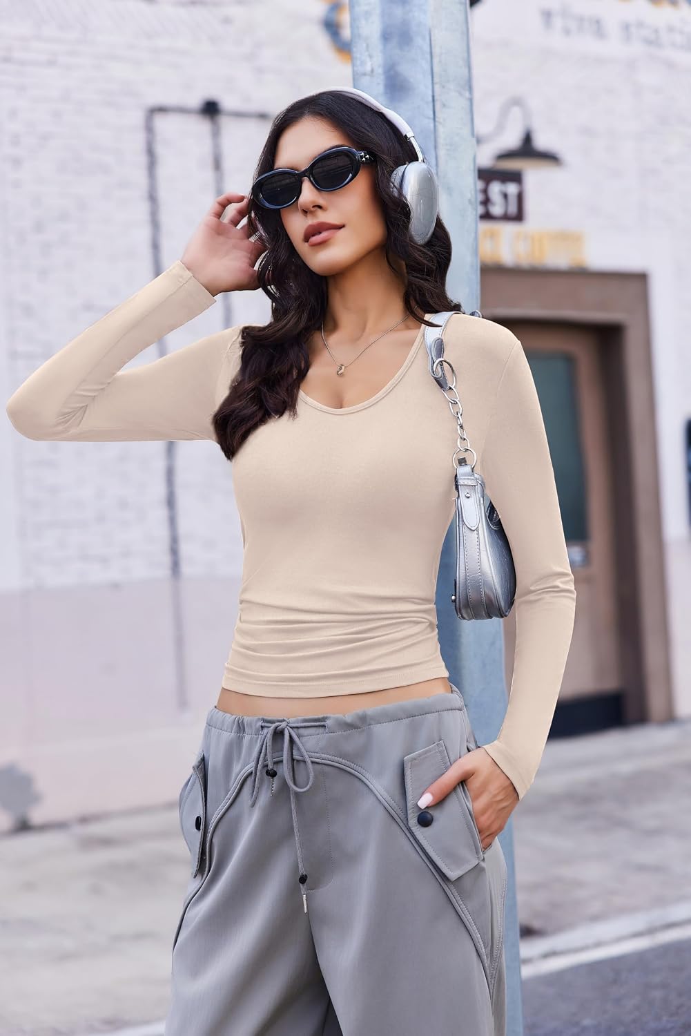 Detalle de Women's Long-Sleeve Top in Polyester-Spandex Blend