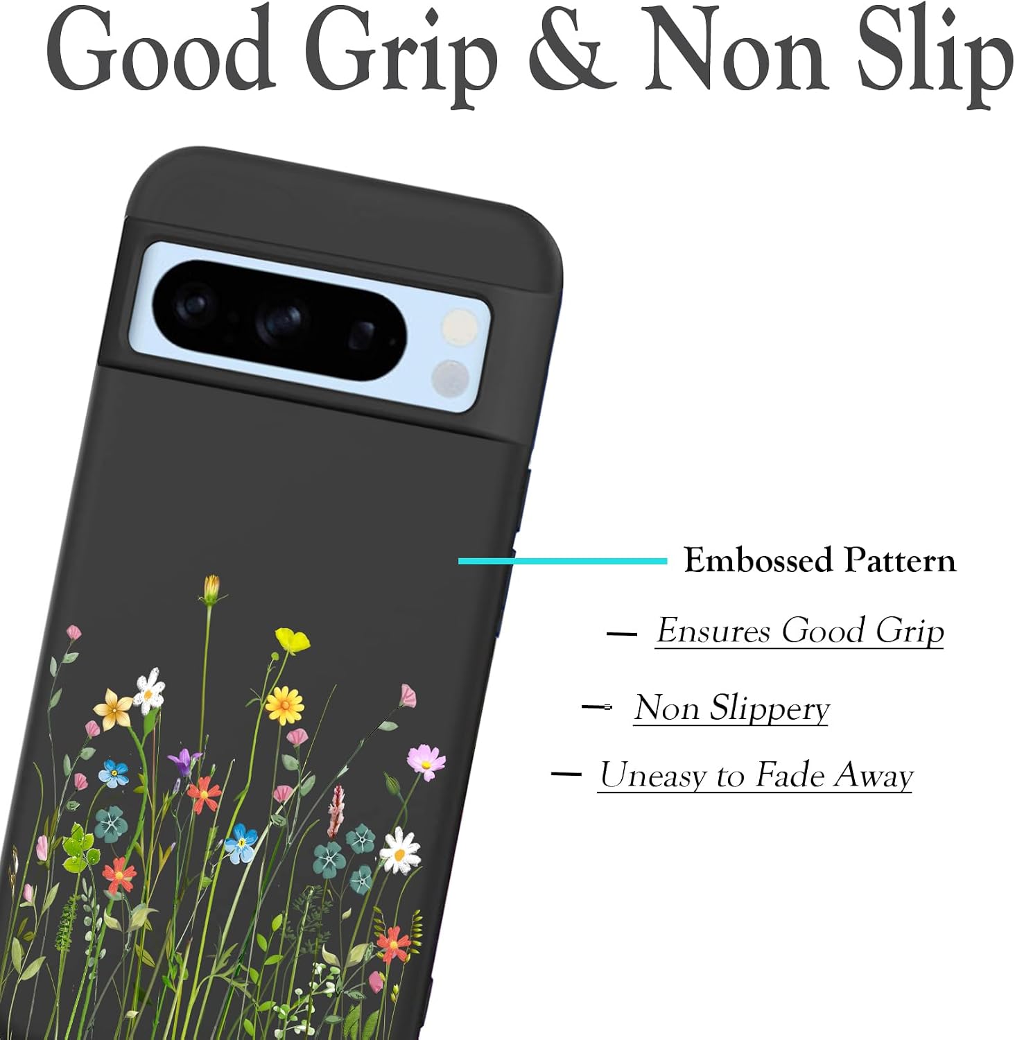 Detalle de Unov Pixel 8 TPU Phone Case, Flower Bouquet Pattern and Raised Edges
