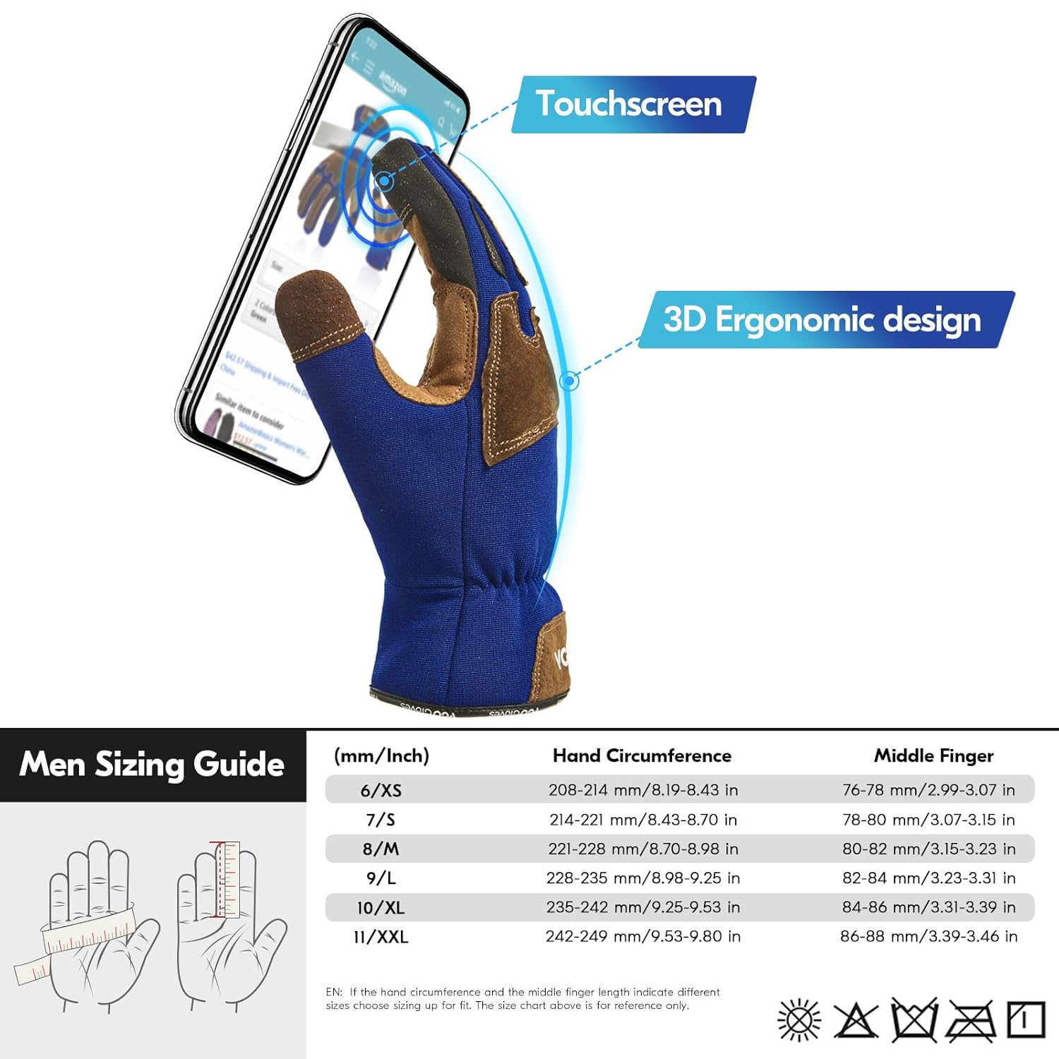 Detalle de Vgo... Gants résistants aux coupures en cuir avec doublure HPPE – Taille XL, bleu