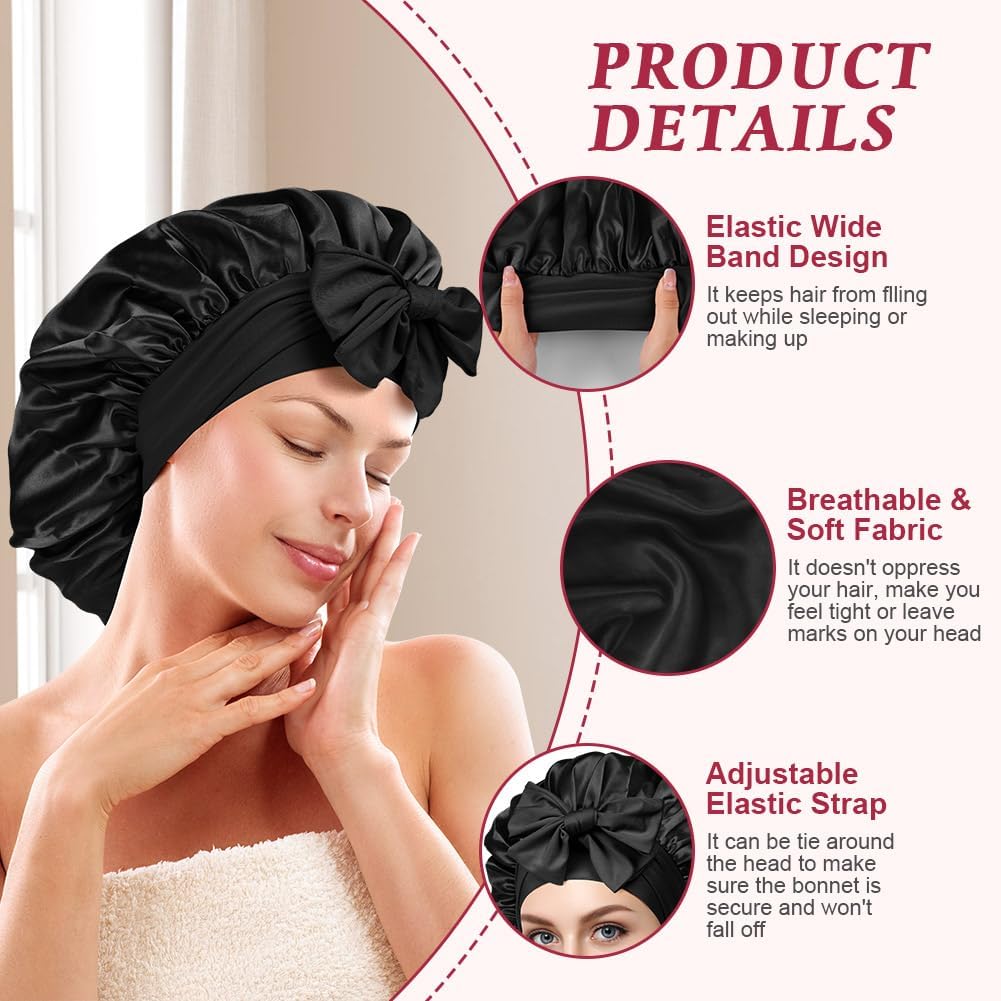 Detalle 1 de ACWOO Gorro de Satén Ajustable para Dormir 🧖♀