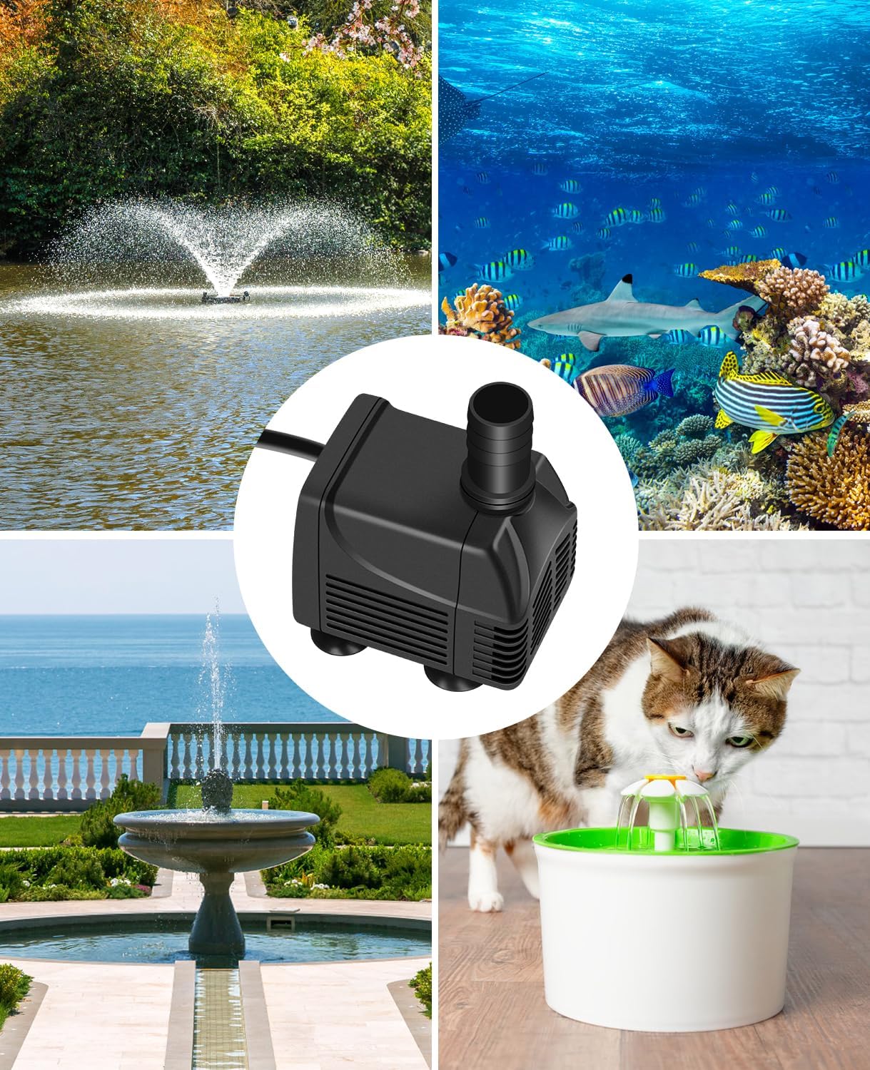 Thumbnail 6 de Wasserpumpe Klein Tauchpumpe 800 L/h – kompakte Tauchpumpe mit 2,5 m Kabel, 1,5 m Schlauch und zwei Düsen