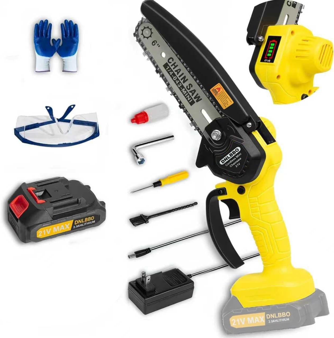 Detalle de DNLBBO DNLBBO-03 6-Inch Cordless Mini Chainsaw with 700W Motor