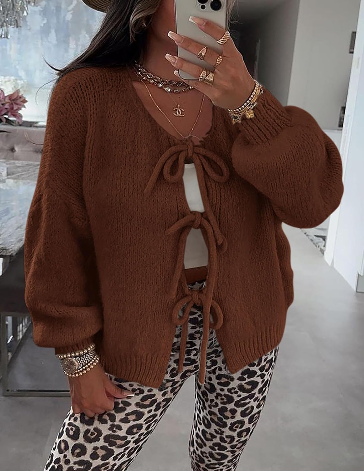 Thumbnail 6 de PRETTYGARDEN Tie Front Bow Cardigan Sizing