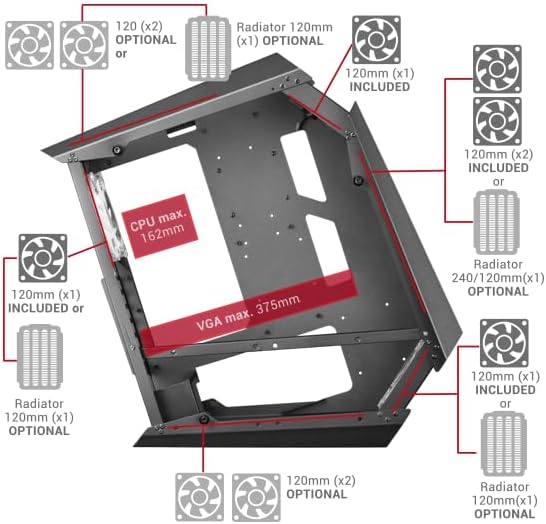 Detalle de Mars Gaming MC51 – obudowa Mid Tower, 5 wentylatorów 120 mm, ARGB i szkło hartowane
