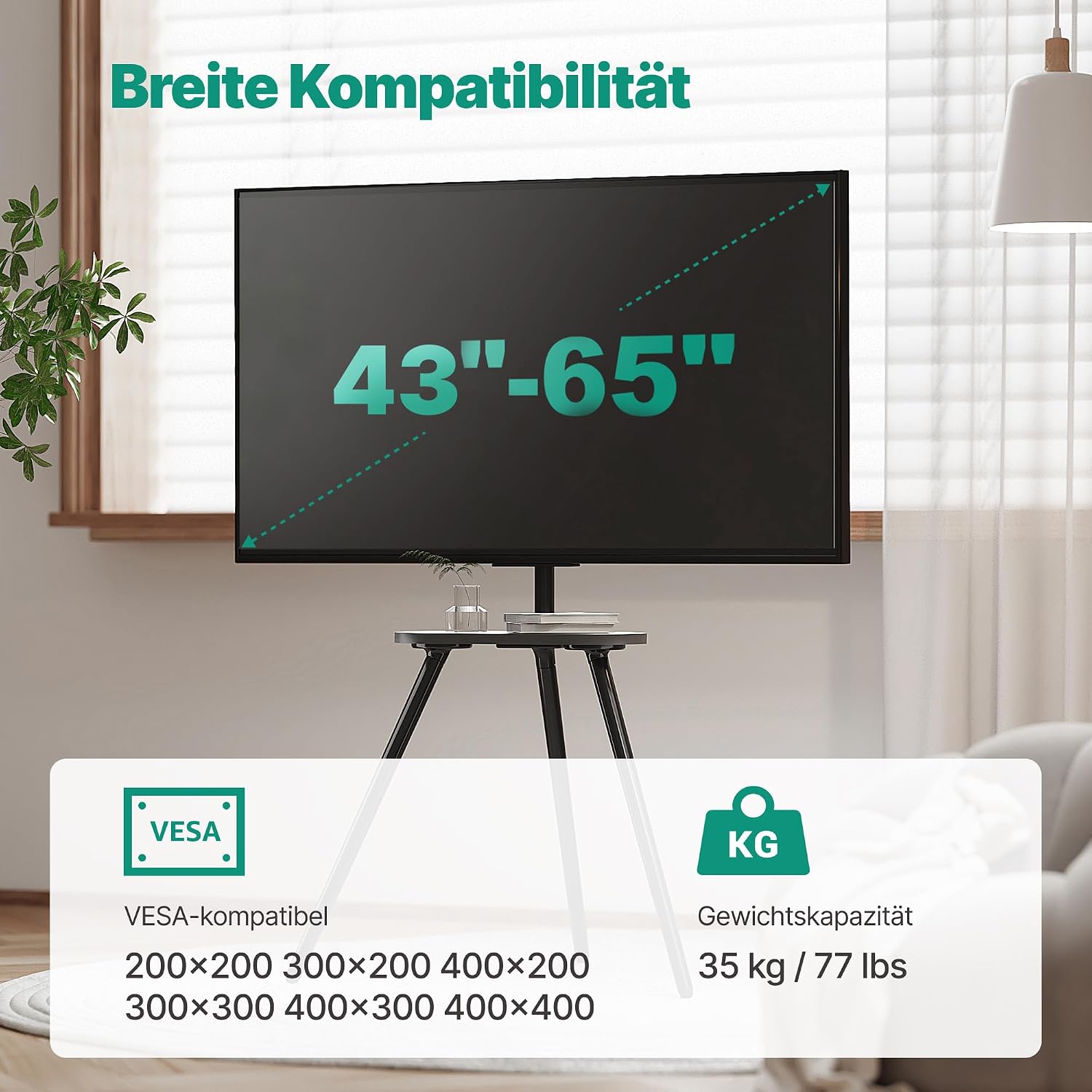 Detalle 2 de ECOTINY TV Ständer für 43–65 Zoll: höhenverstellbar, schwenkbar, bis 35 kg (VESA bis 400x400)