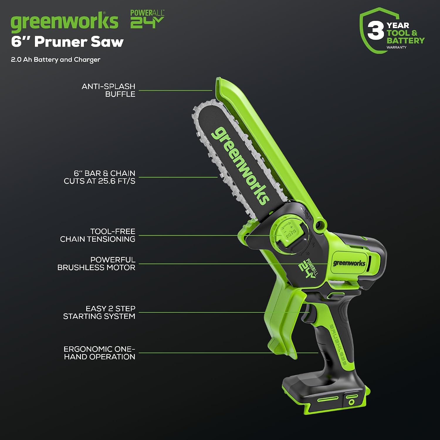 Detalle 2 de Greenworks Mini Chainsaw 24V