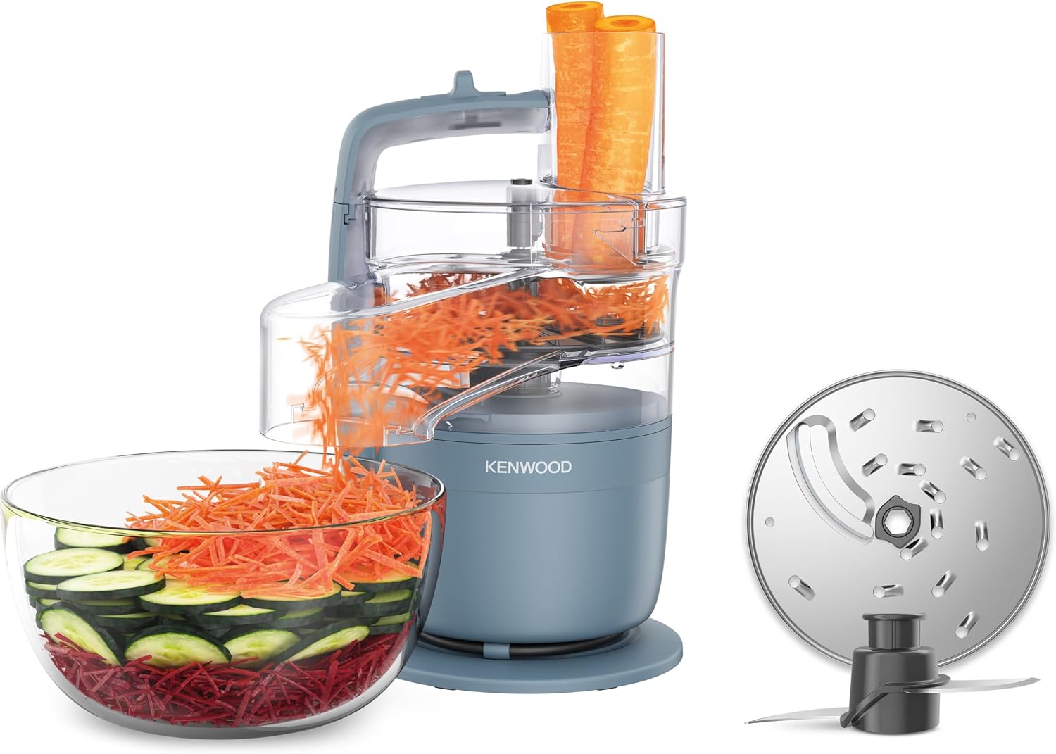 Detalle de Kenwood MultiPro Compact FDP23.130GY – Kompakte Küchenmaschine mit Express Serve und Edelstahlmesser