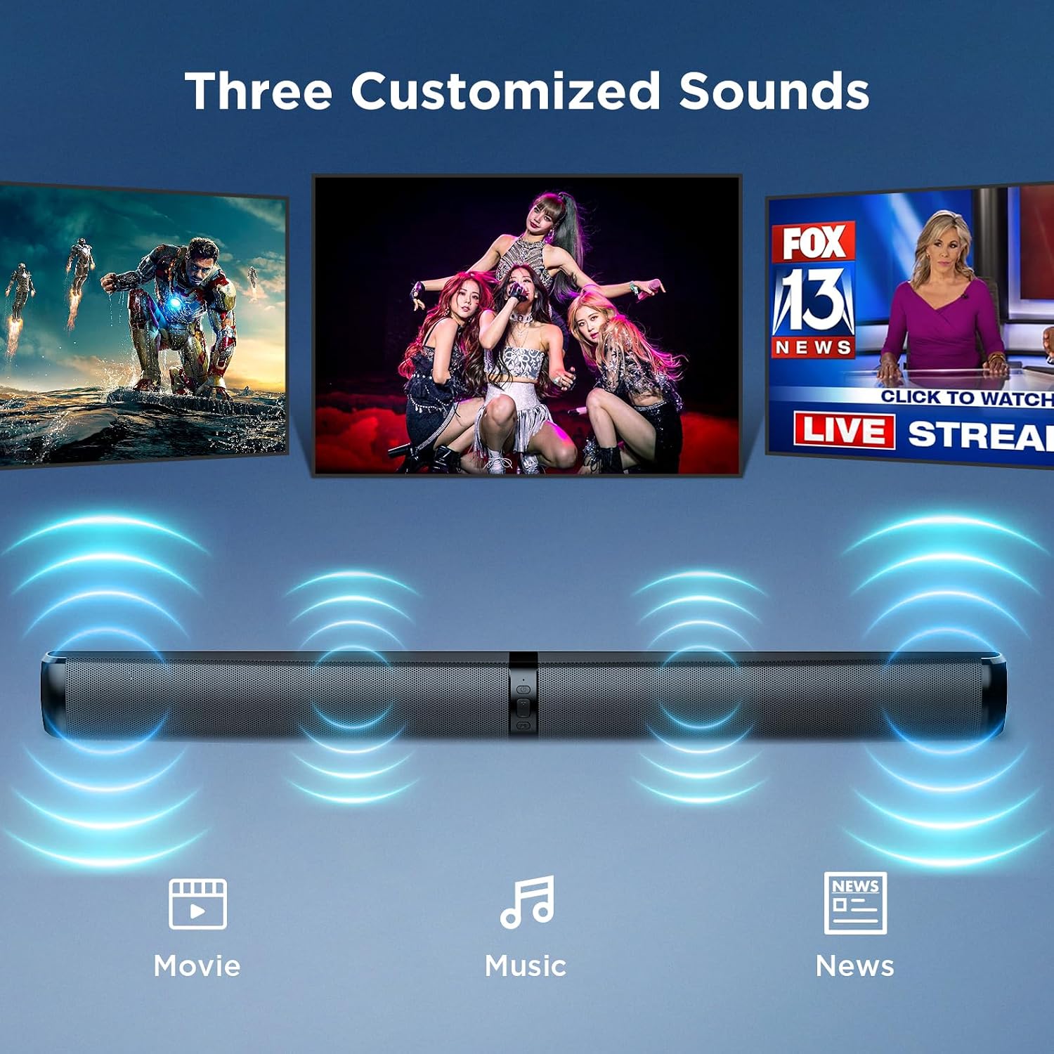 Thumbnail 4 de MZEIBO KY-2023D 90W Detachable Soundbar with Bluetooth 5.3 and 3 EQ Modes