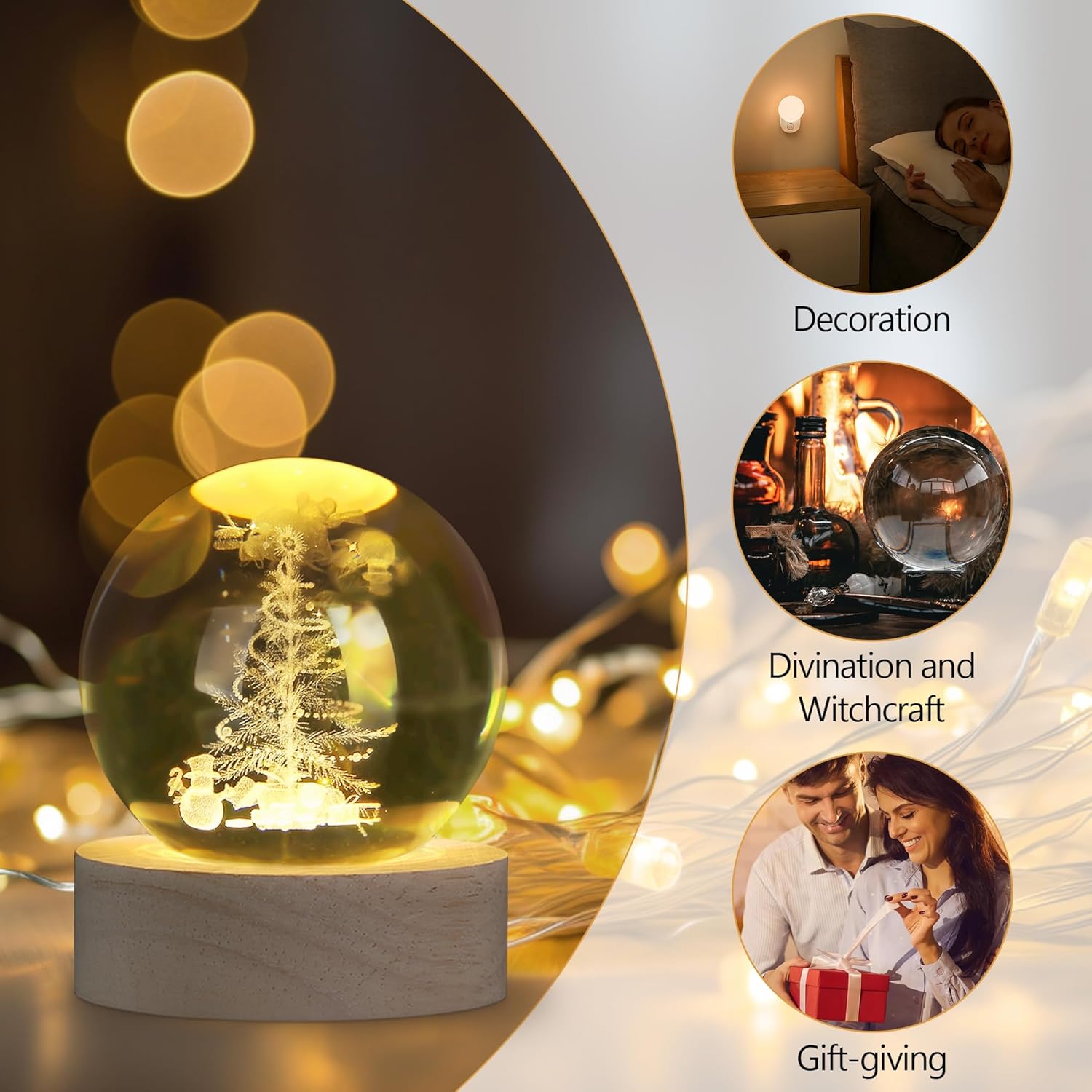 Thumbnail 4 de XIANNVXI 3D Christmas Tree Crystal Ball Light Lamp Paperweight Ornament (USB) for Home Décor