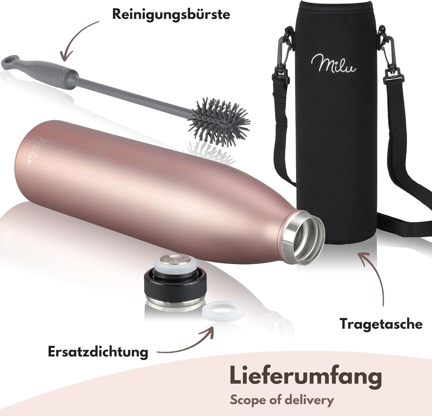 Thumbnail 4 de Milu Edelstahl Trinkflasche 1L Thermosflasche