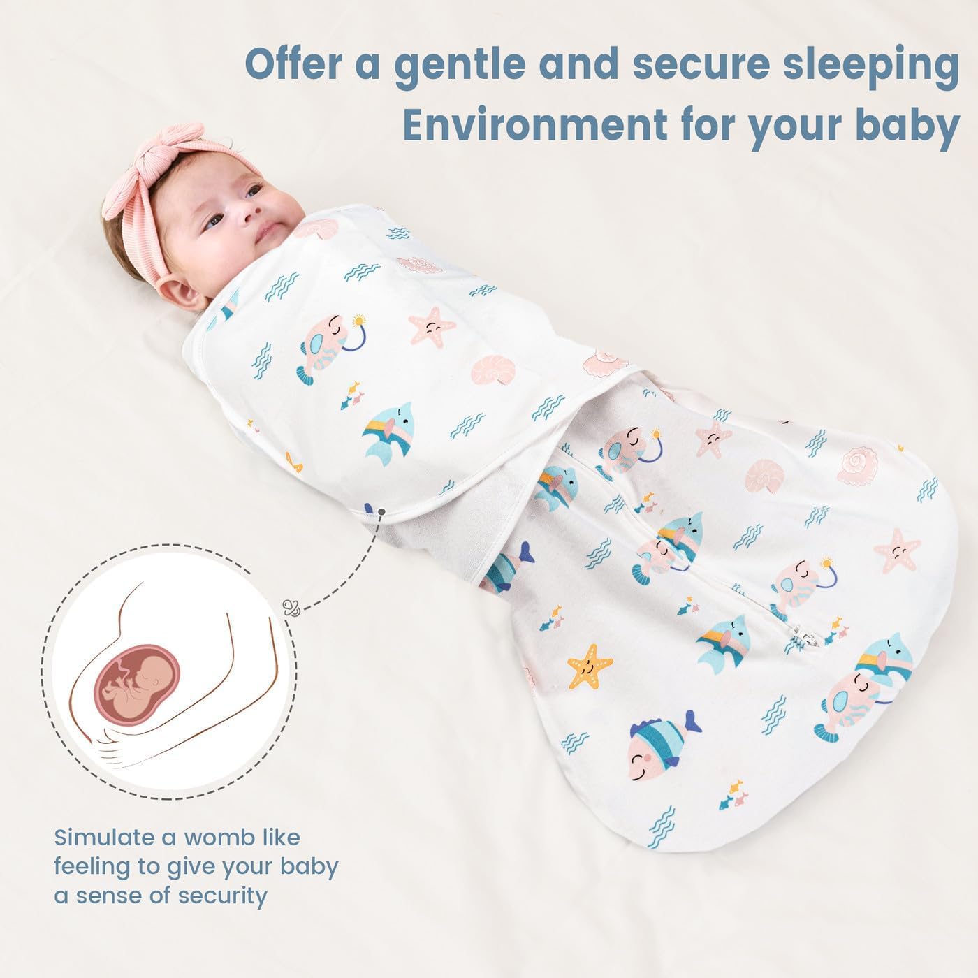Thumbnail 5 de ZIGJOY Newborn Sleeping Bag Swaddle Wrap 1.0 TOG (100% Cotton) – Ocean, for 0–6 months / 6–12 months