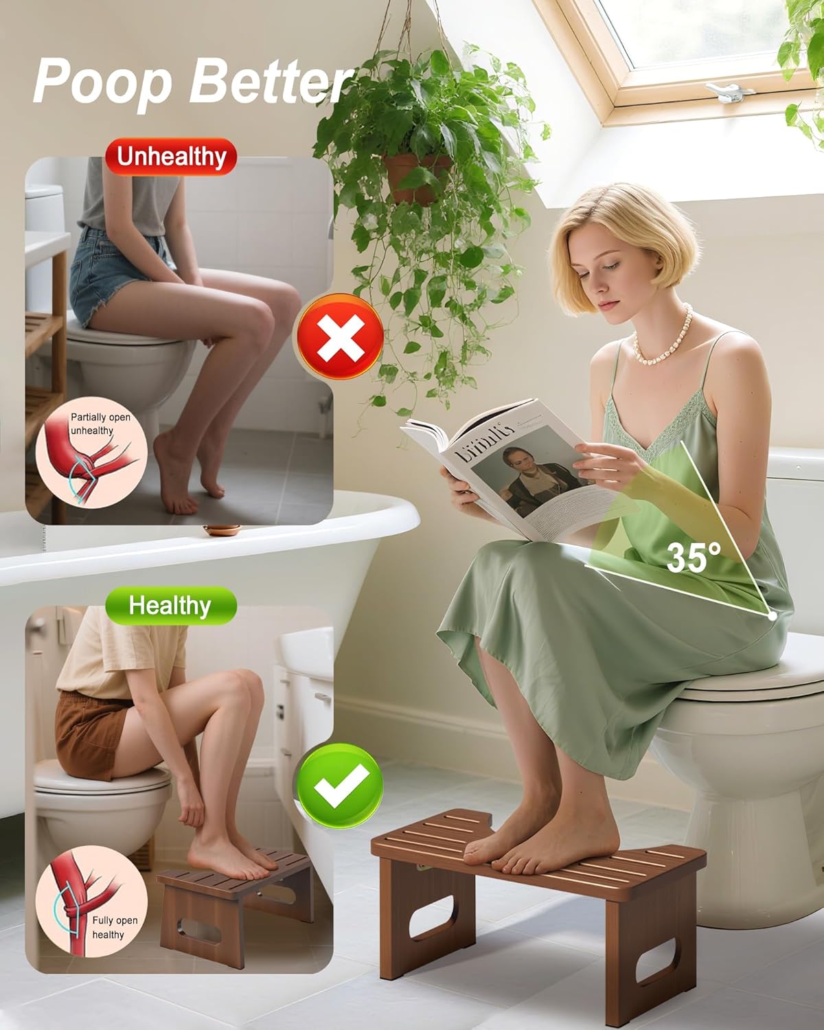 Thumbnail 1 de Toilettenhocker Holz – Klappbarer WC-Hocker für Erwachsene, Braun (Bambus)