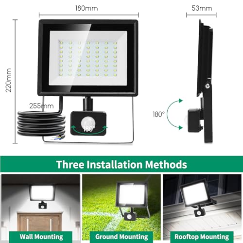 Detalle 2 de Aigostar Faretti LED da Esterno con Sensore di Movimento 50W 4300 lm – IP65