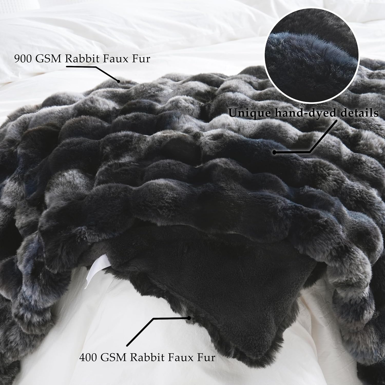 Detalle de BENVWE Fluffy Faux Fur Throw Blanket — Double-Sided 63" x 80" in Tie-Dye Grey
