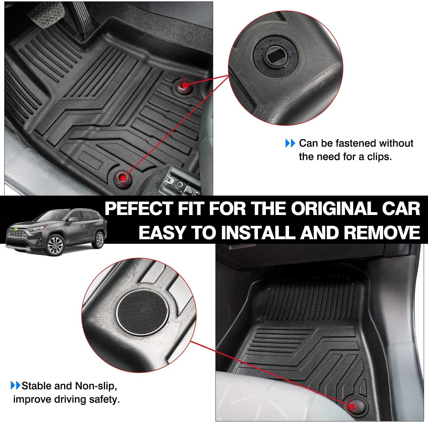 Thumbnail 4 de Powerty All Weather Floor Mats for 2019-2025 Toyota RAV4 (3D TPO) - Heavy-Duty, All-Weather Floor Liners