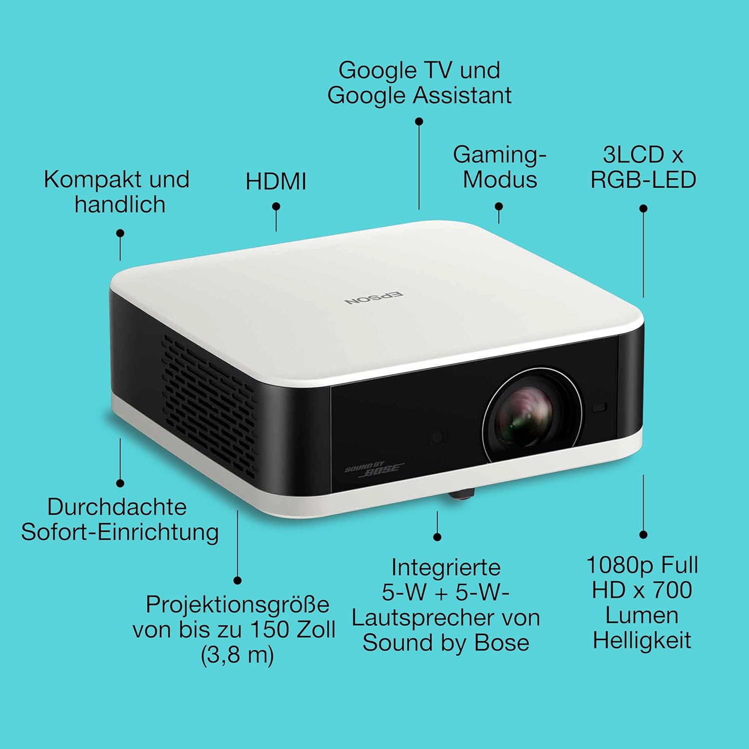Thumbnail 1 de Epson Lifestudio Pop EF-61W (Sound by Bose) – tragbarer Smart-Projektor mit Google TV und Full HD