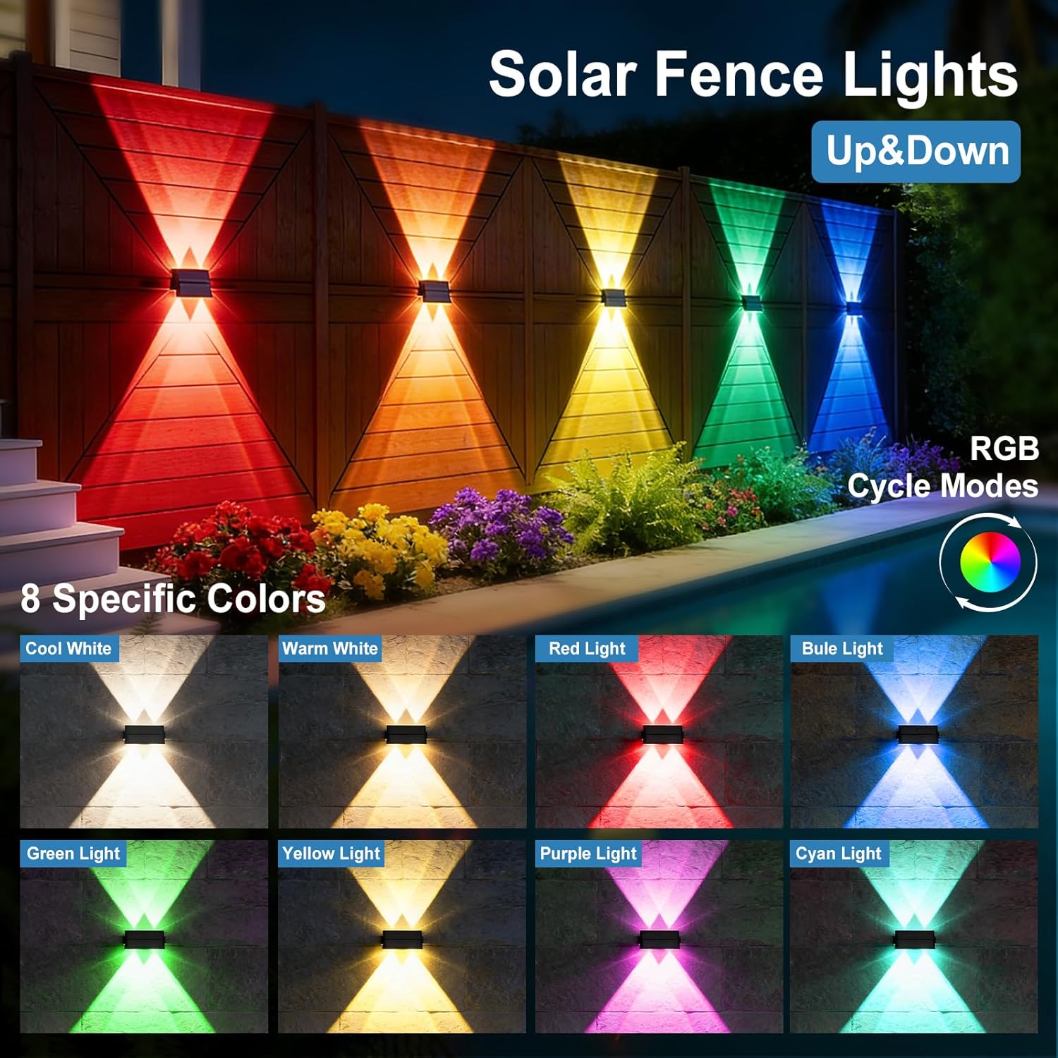 Thumbnail 2 de Solar Wandleuchten für außen (2er Set) – Warmweiß + RGB Up-and-Down, IP65, 9 Modi