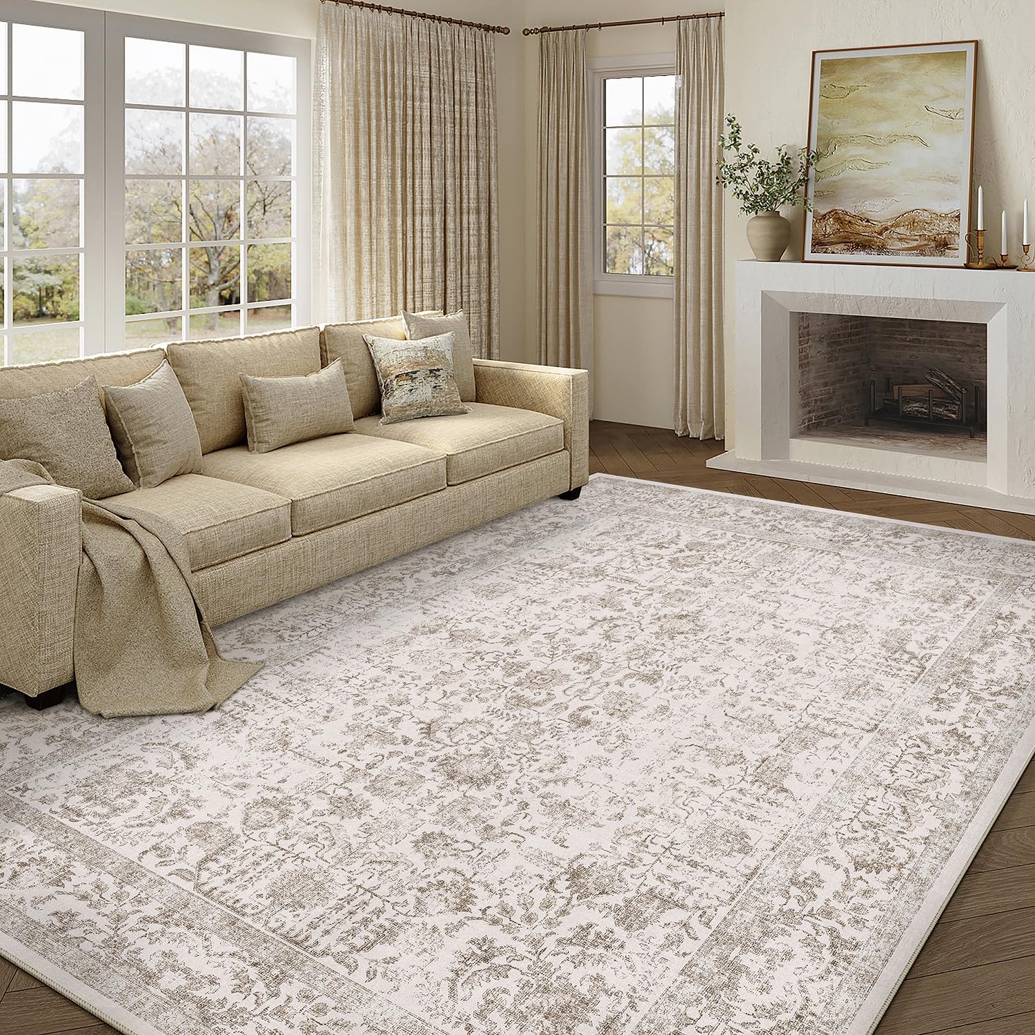 Detalle de HUGEAR Vintage Brown Low Pile Area Rug (Washable, Non-Slip) 300x400cm
