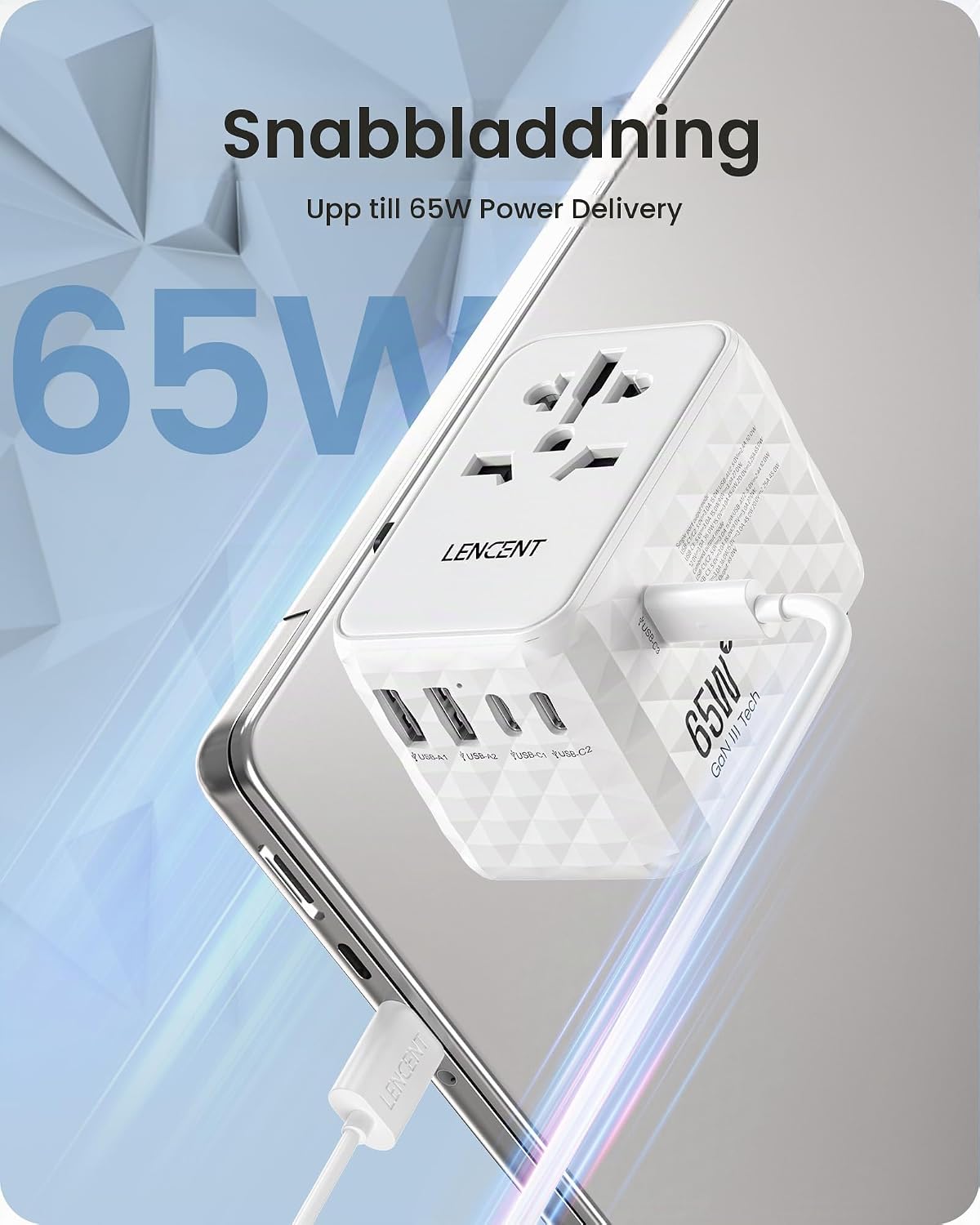 Thumbnail 2 de LENCENT PA055W-65W reseadapter 65 W med GaN III och flera USB-portar