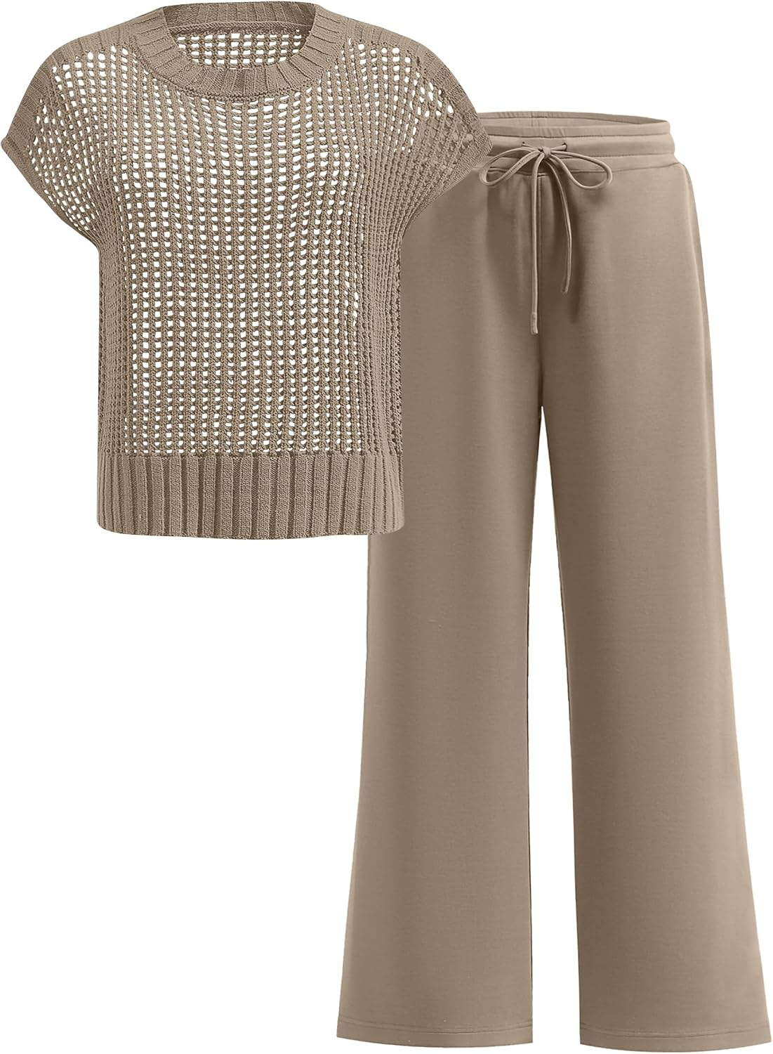 Detalle de ANRABESS Women's Two Piece Crochet Sheer Knit Sweater Set