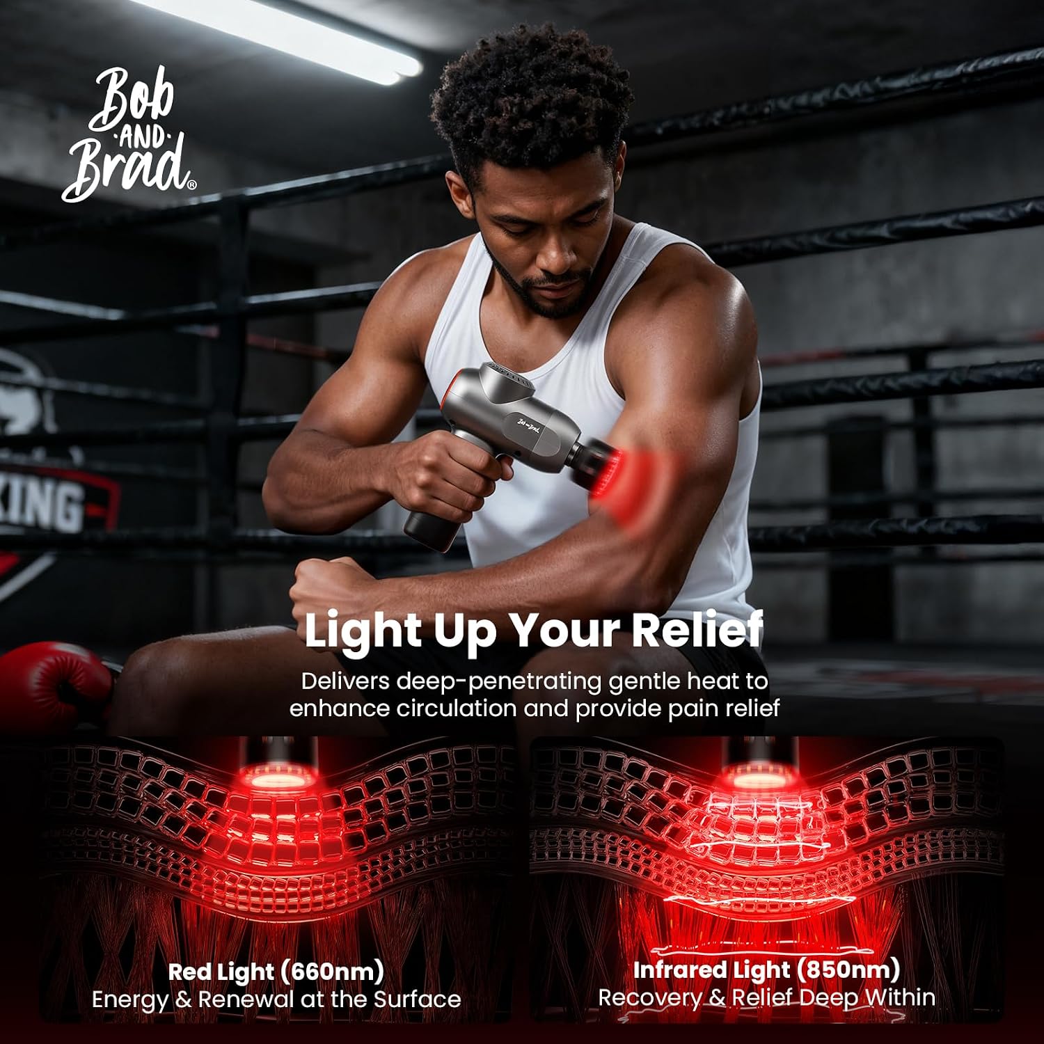 Detalle de BOB AND BRAD C2 Ultra Massage Gun with Heat & Red LED Therapy Head
