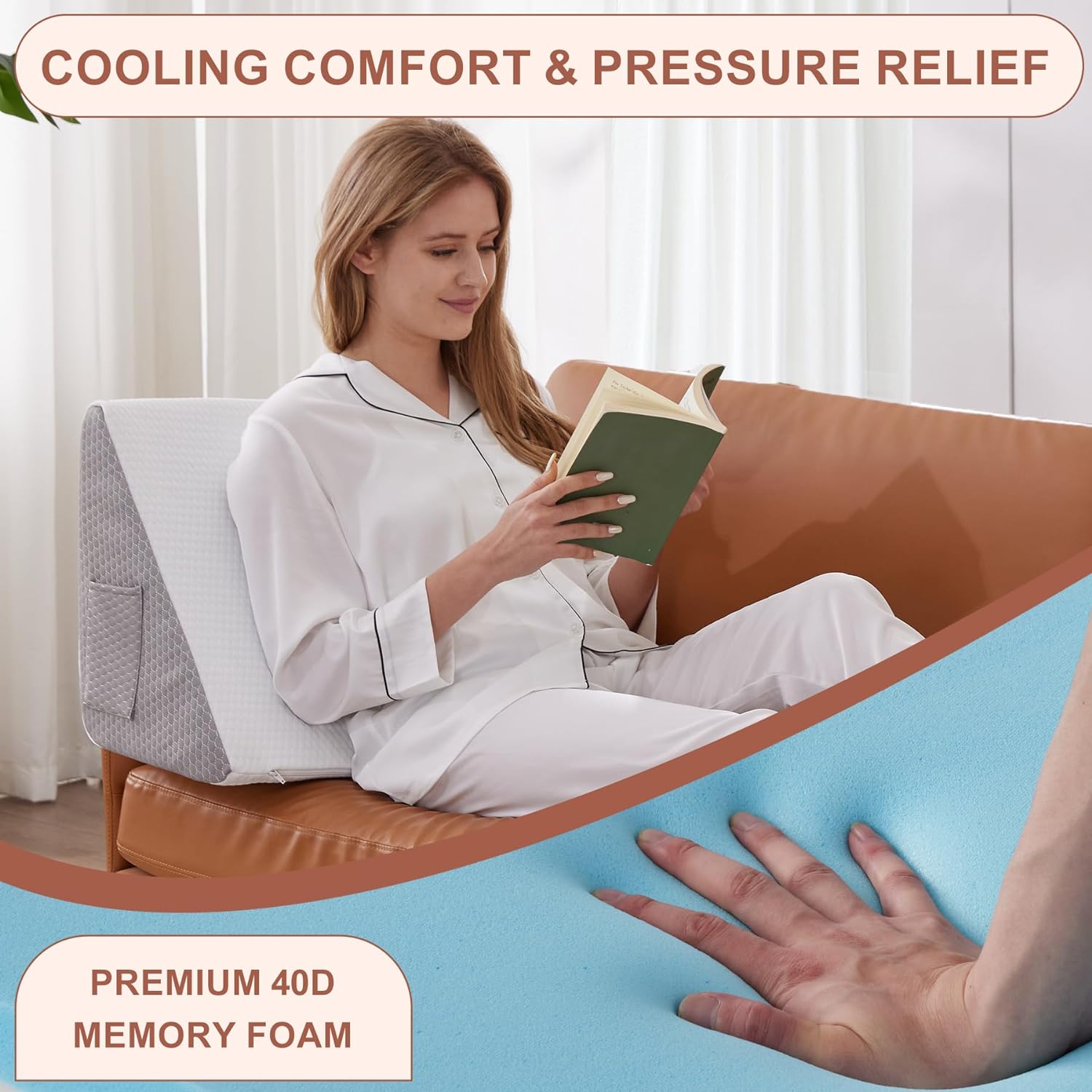 Detalle de Bedluxe BD20230812AGESJX-DMR-FX Knee Wedge Pillow, Memory Foam, Side Pockets