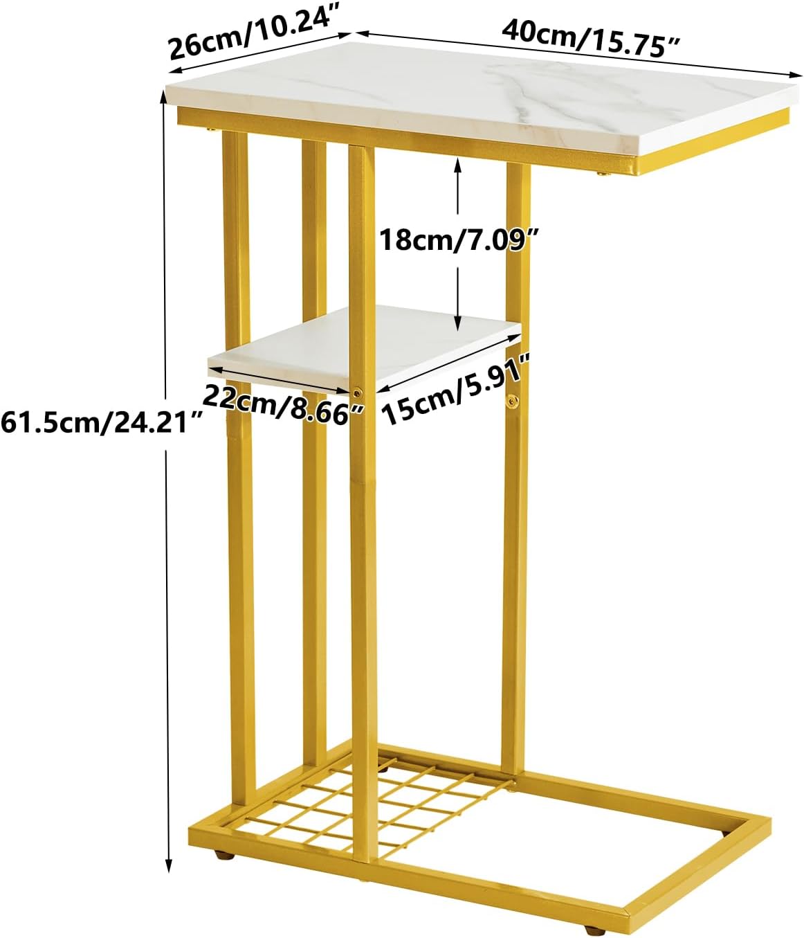 Thumbnail 2 de YMYNY Tavolino laterale a forma di C HST004W (marmo bianco e oro) 40 x 26 x 61,5 cm