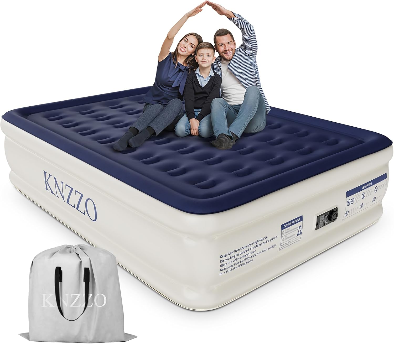 Detalle de KNZZO Queen Air Mattress with Built-in Pump and Plush Flocked Top