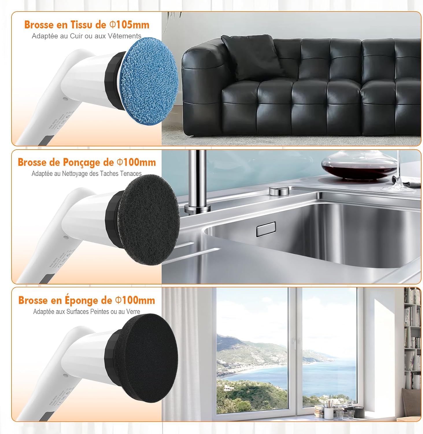 Detalle de Ibergrif Brosse de Nettoyage Électrique Rotative 6 en 1 – Manche télescopique et IPX7