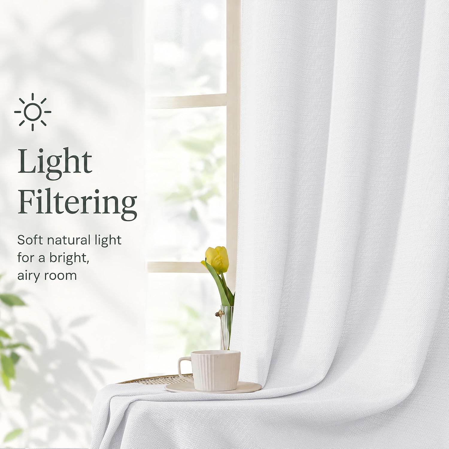 Thumbnail 3 de Chyhomenyc White Faux Linen Texture Light Filtering Curtains, 2 Panels (40W x 63L)